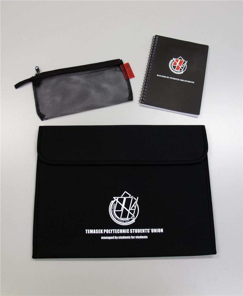 Temasek Polytechnic Students' Union gift set : laptop sleeve, notebook and pencil case
