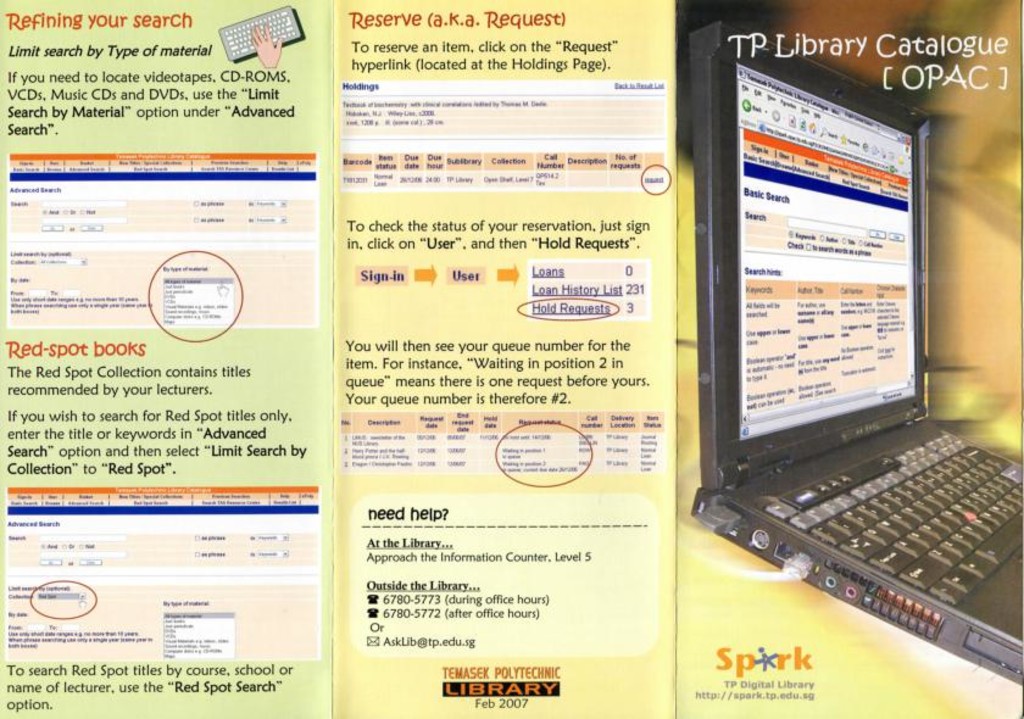 Digital library: TP library catalogue OPAC brochure
