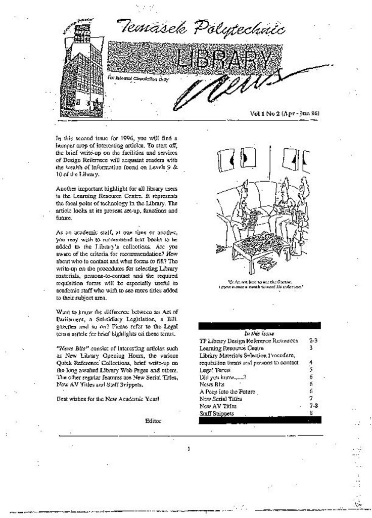 Library News. Vol. 1, No. 2. Apr-June 1996