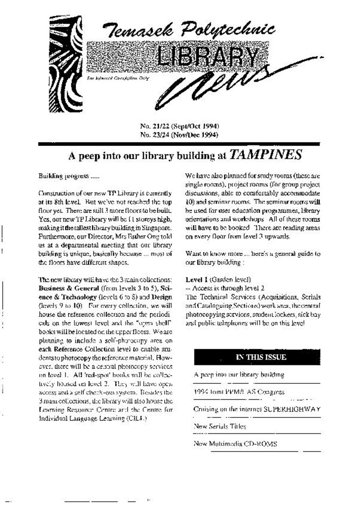 Library News. No. 21/22. Sept/Oct. 1994