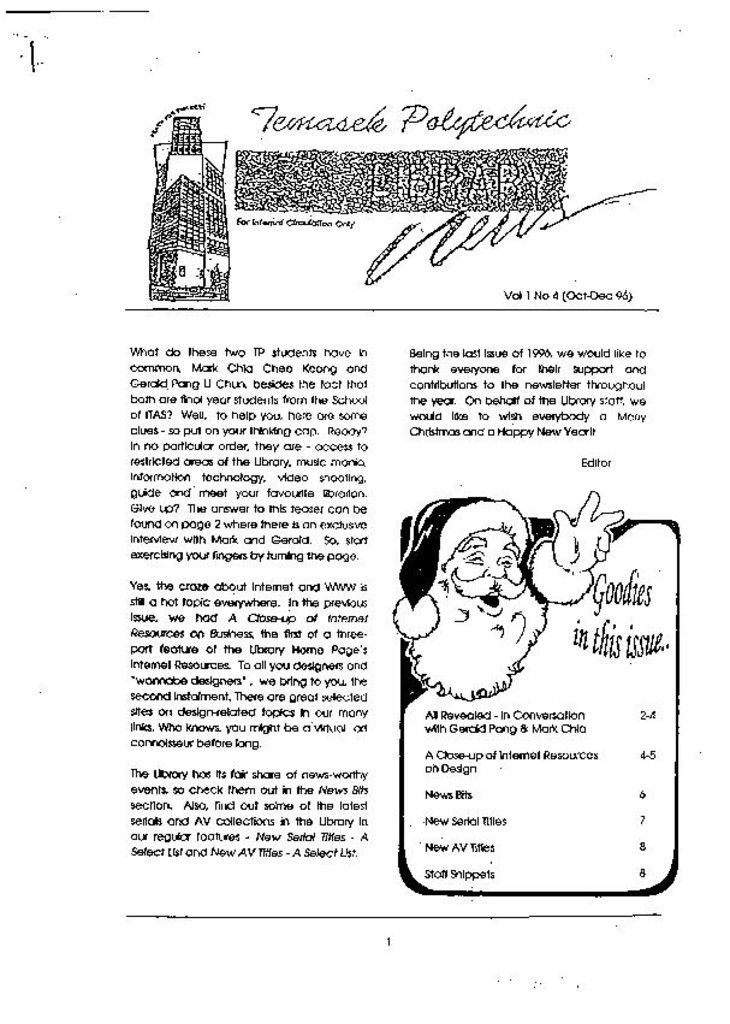Library News. Vol. 1, No. 4. Oct-Dec. 1996