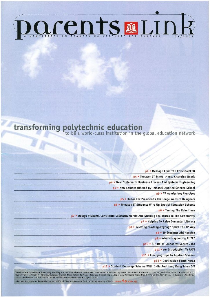 Parents Link : a newsletter on Temasek Polytechnic for parents. 03/2002