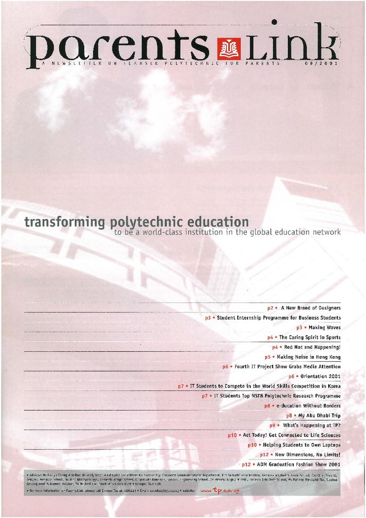 Parents Link : a newsletter on Temasek Polytechnic for parents. 09/2001