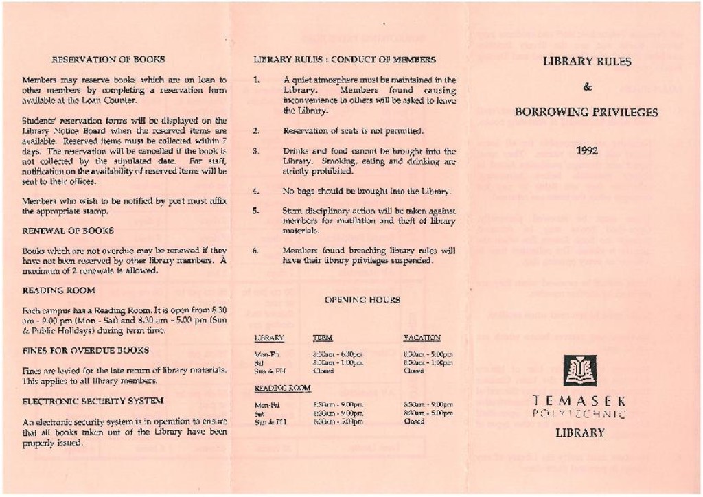 Library rules and borrowing privileges 1992 : leaflet