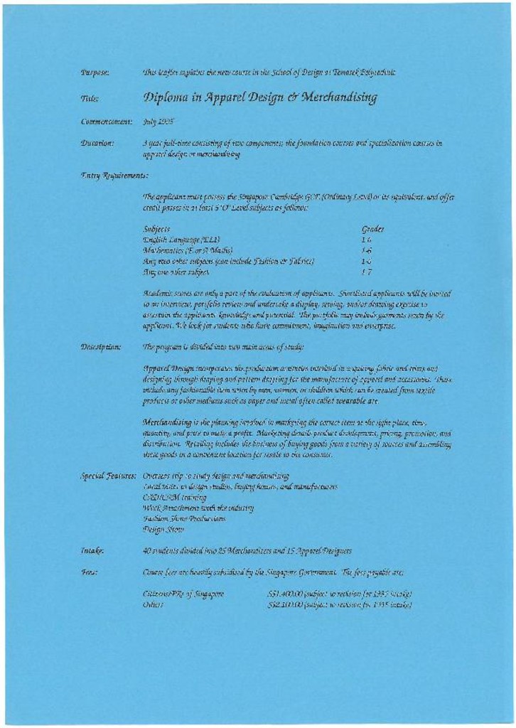 Diploma in Apparel Design & Merchandising : leaflet