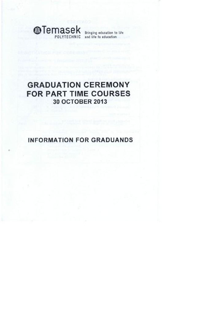 <em>Graduation</em> ceremony for part time courses : information for graduands 2013