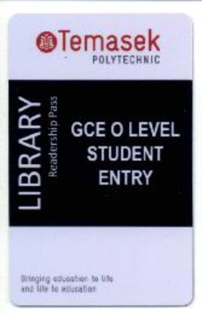 GCE O level student entry : Library Readership Pass