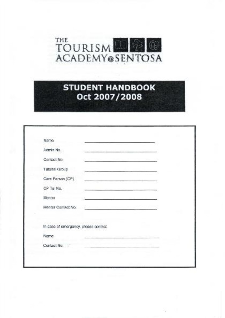 The Tourism Academy @ Sentosa Student Handbook Oct 2007/2008