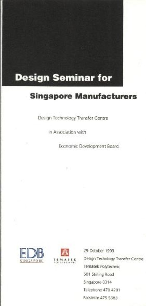 Design Seminar for Singapore Manufacturers : programme