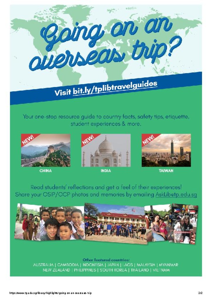Library Highlights. 13 Sept. 2018. Going on an overseas trip?