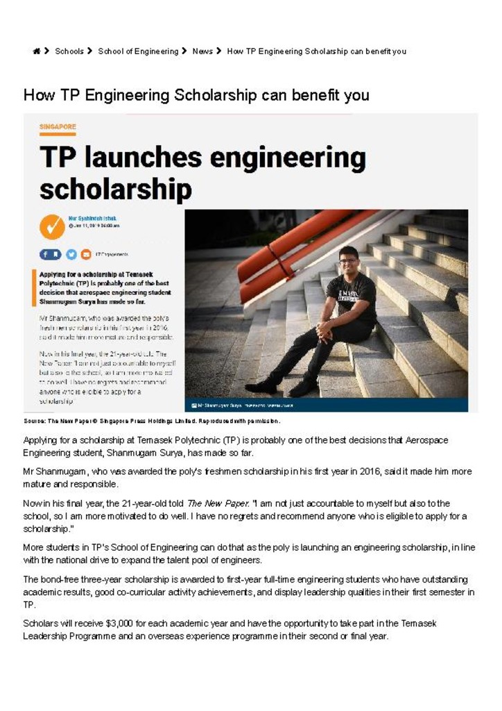 TP news. 11 Jan. 2019. How TP Engineering Scholarship can benefit you