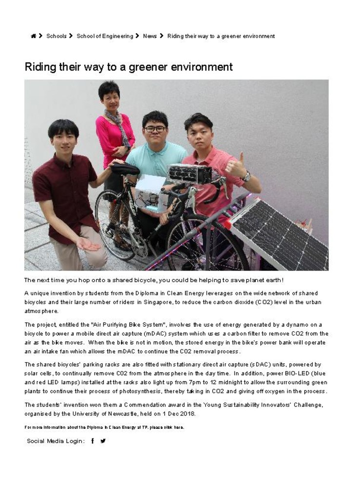 TP news. 30 Jan. 2019. Riding their way to a greener environment