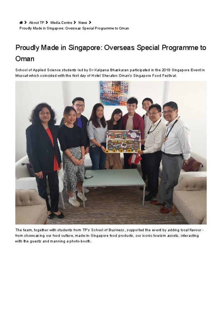 TP news. 14 Mar. 2019. Proudly made in Singapore: Overseas special programme to Oman