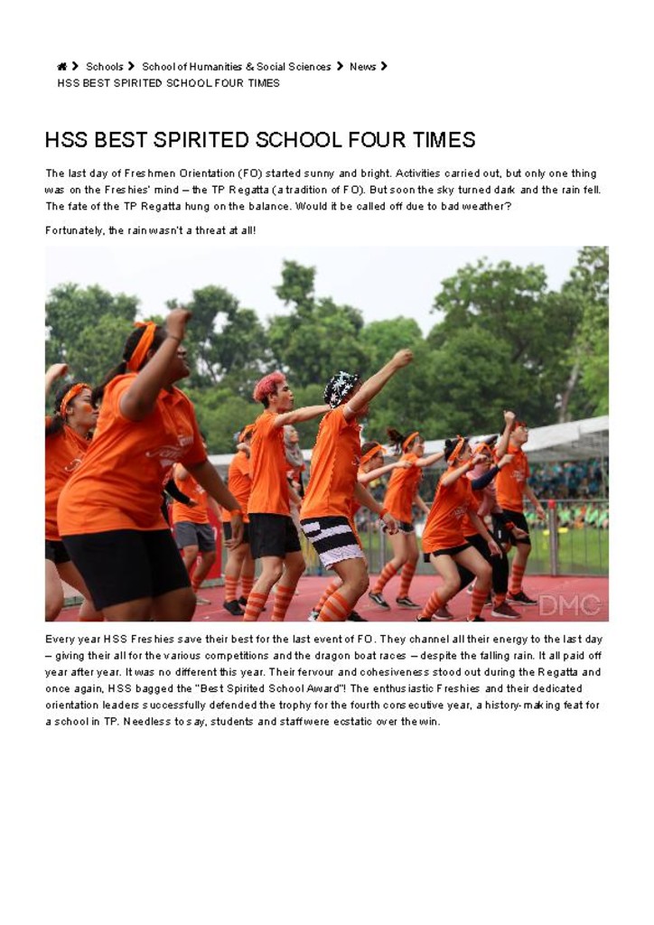 TP news. 24 Apr. 2019. HSS best spirited school four times