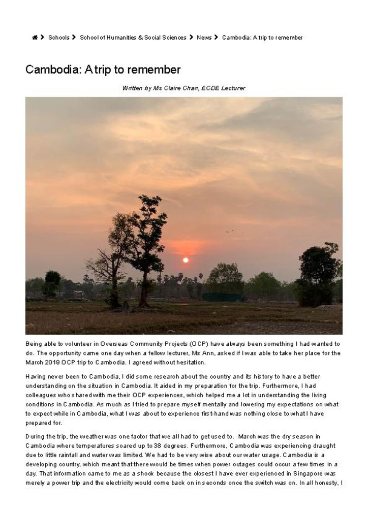 TP news. 15 Apr. 2019. Cambodia: A trip to remember