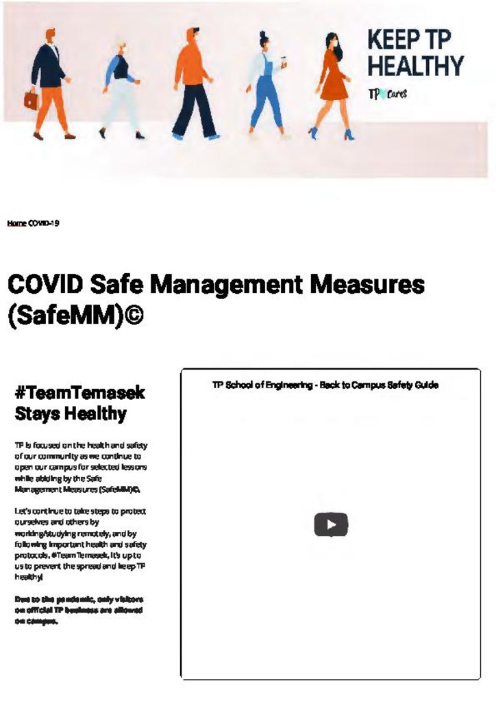 COVID Safe Management Measures (SafeMM)