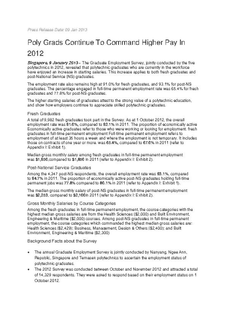 Press release. 09 Jan. 2013. Poly grads continue to command higher pay in 2012