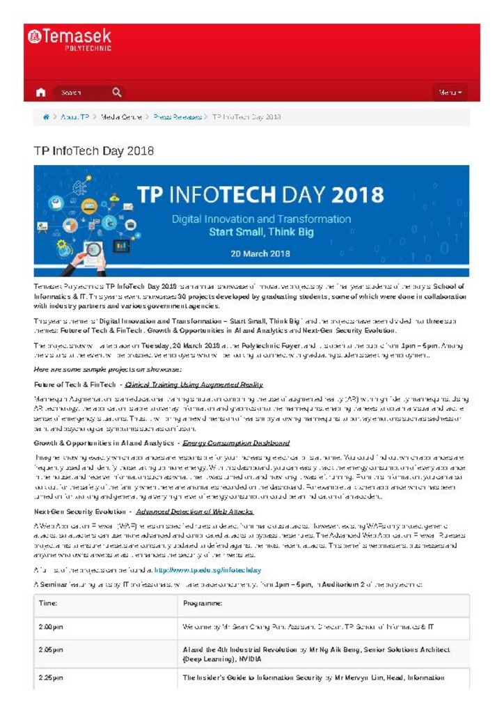 Press release. 20 Mar. 2018. TP InfoTech Day 2018