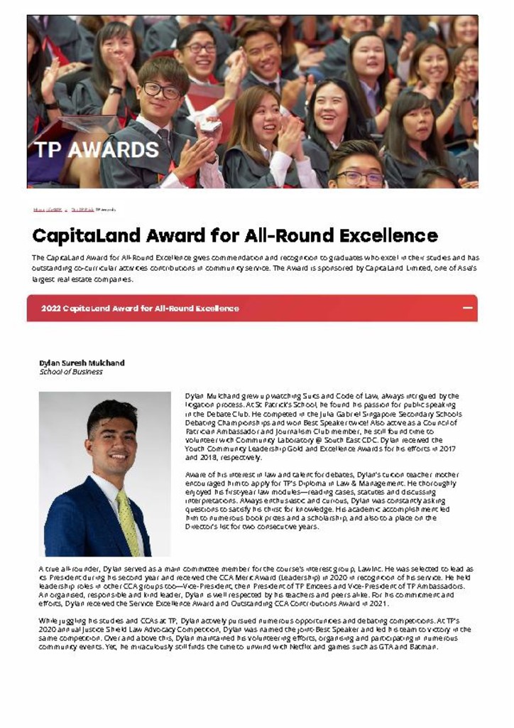 CapitaLand Award for All-Round Excellence 2022