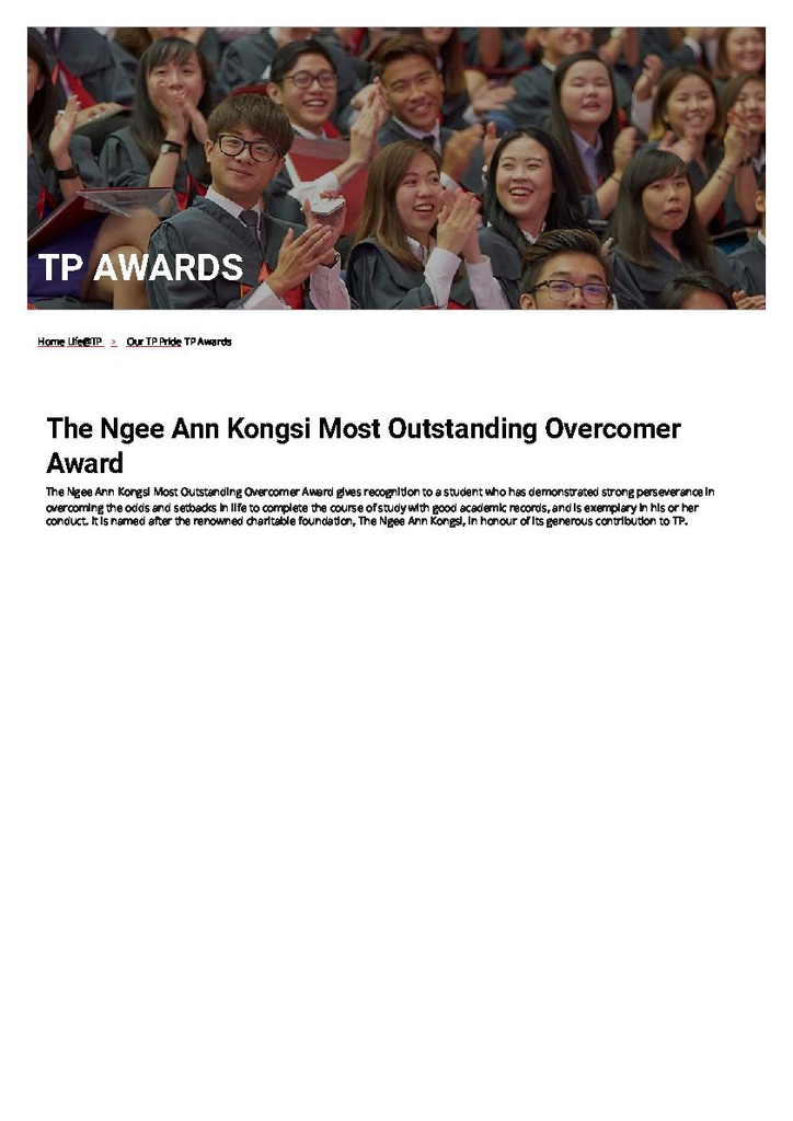 The Ngee Ann Kongsi Most Outstanding Overcomer Award 2020
